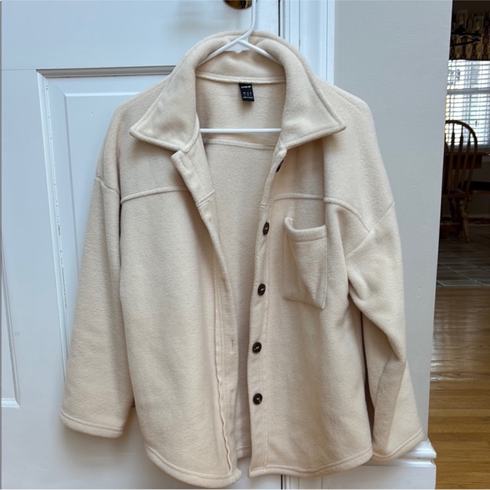 Cream Soft Fleece Shirt Jacket